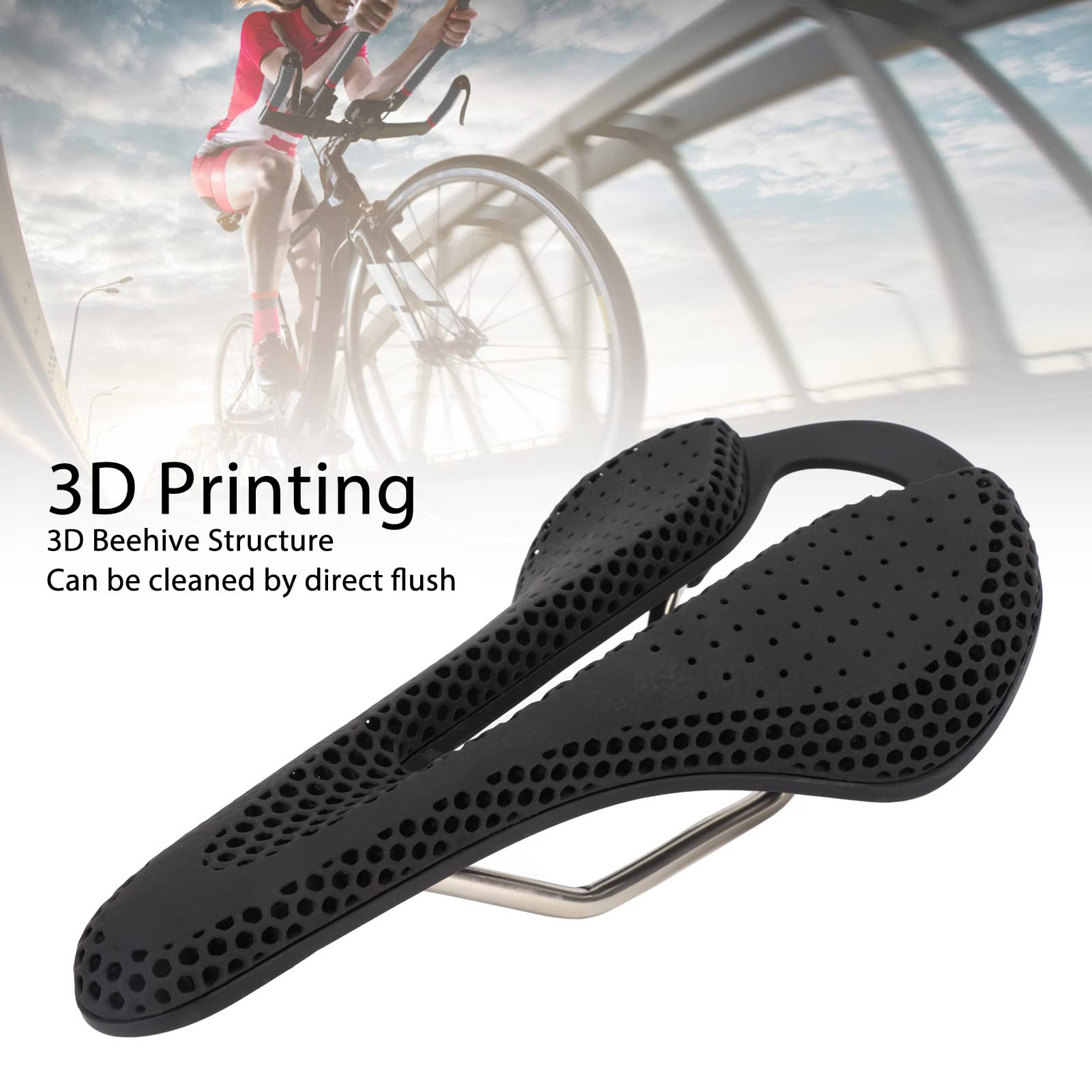 Coussin de siège de vélo imprimé en 3D, léger, Creux, ventilé, Housse de Selle en Gel Confortable pour Le Cyclisme sur Route en Montagne, nœud en Acier au Chrome-molybdène