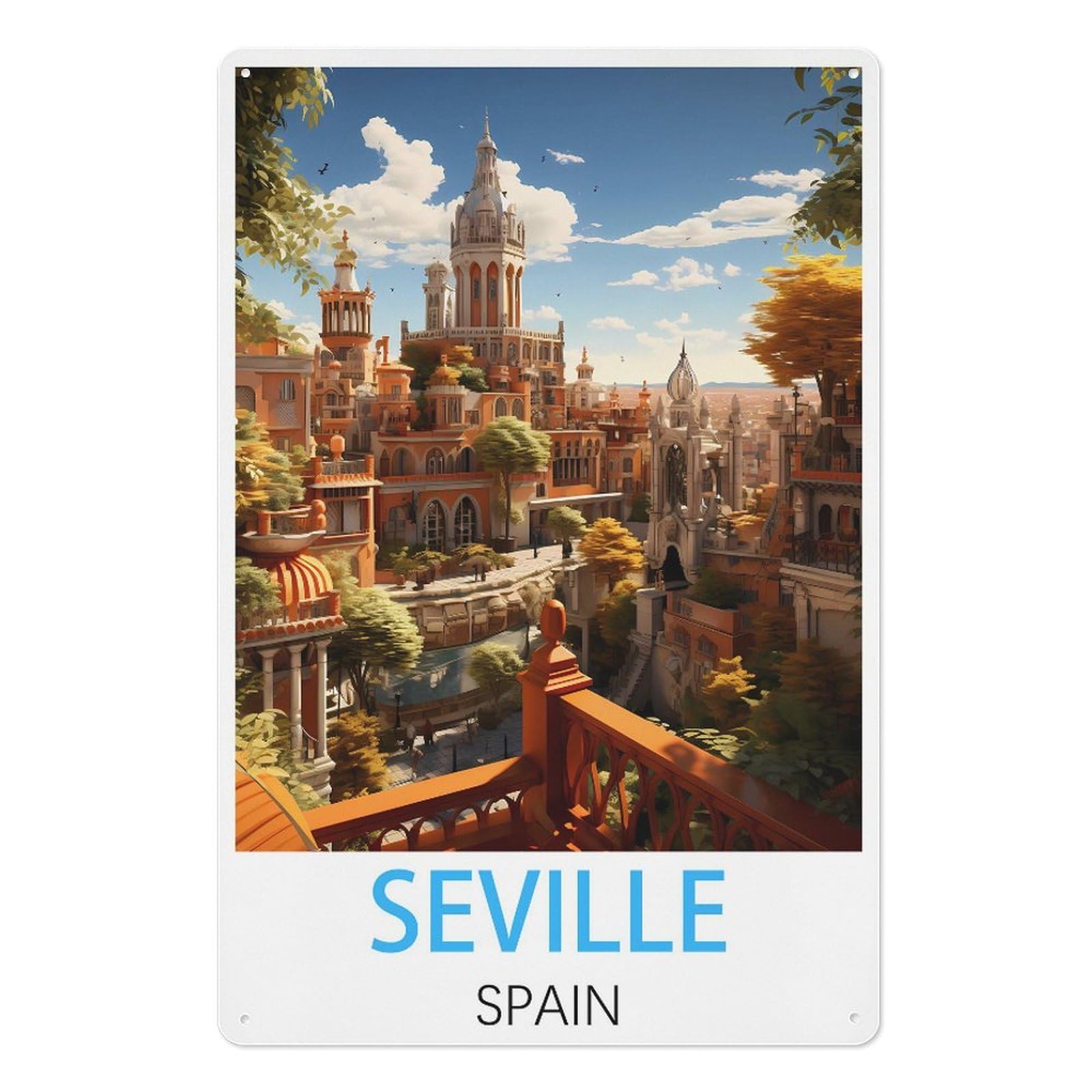 Seville Spain Retro Design Tin Painting Vintage Tin Sign 08x12inch(20x30cm) Wall Art for Home Office Bedroom Living Room Cafes Wall Decor
