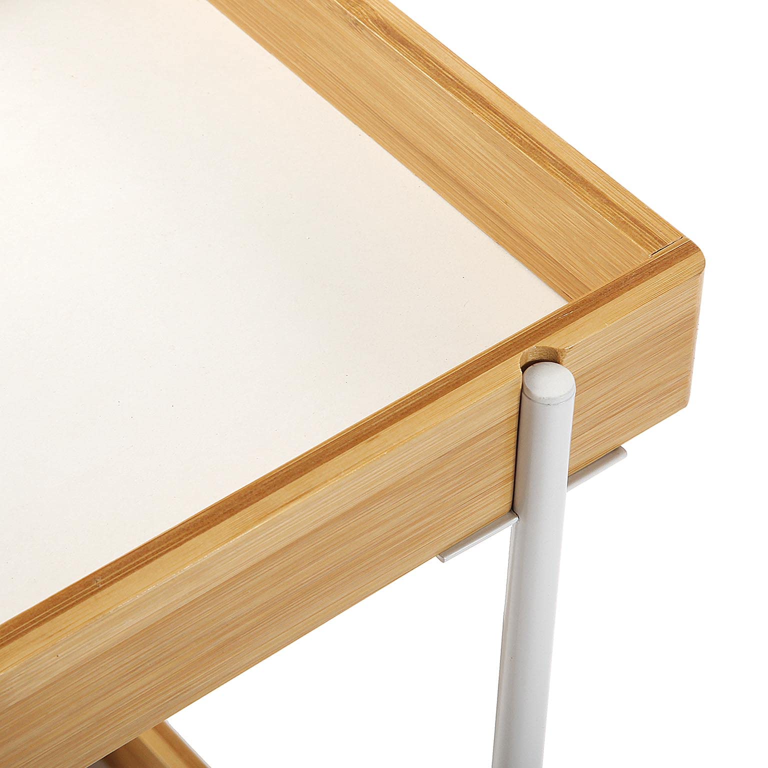 Versa Hobson Mueble para el Baño Auxiliar, Carro o Carrito de Almacenaje, con 2 estantes y ruedas, Medidas (Al x L x An) 46 x 30 x 57 cm, Bambú y Metal, Color Blanco y marrón
