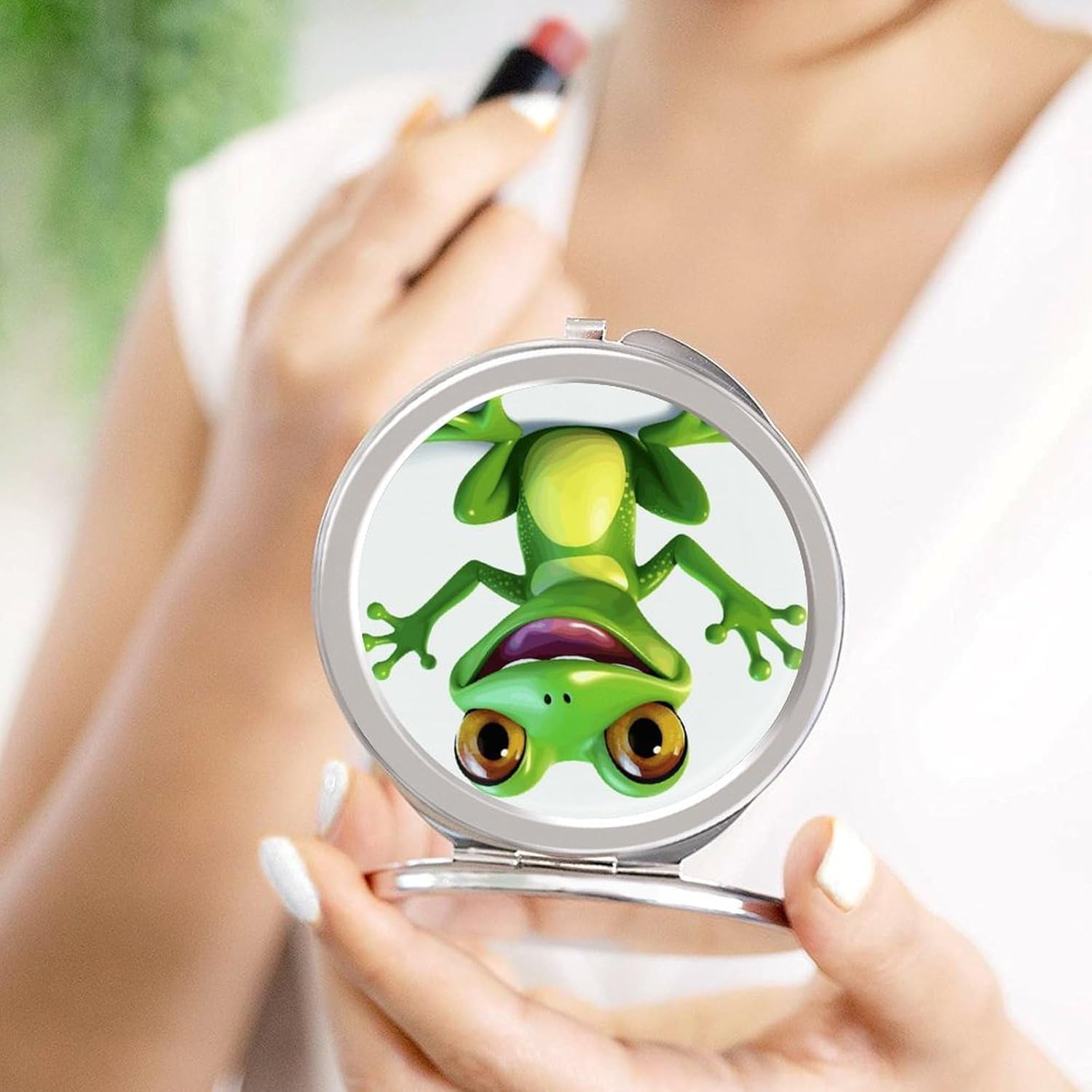 Green Frog Portable Makeup Mirror, Sided Travel Hand Mirror Mini Folding Mirror for Precise Makeup Women Daily Use