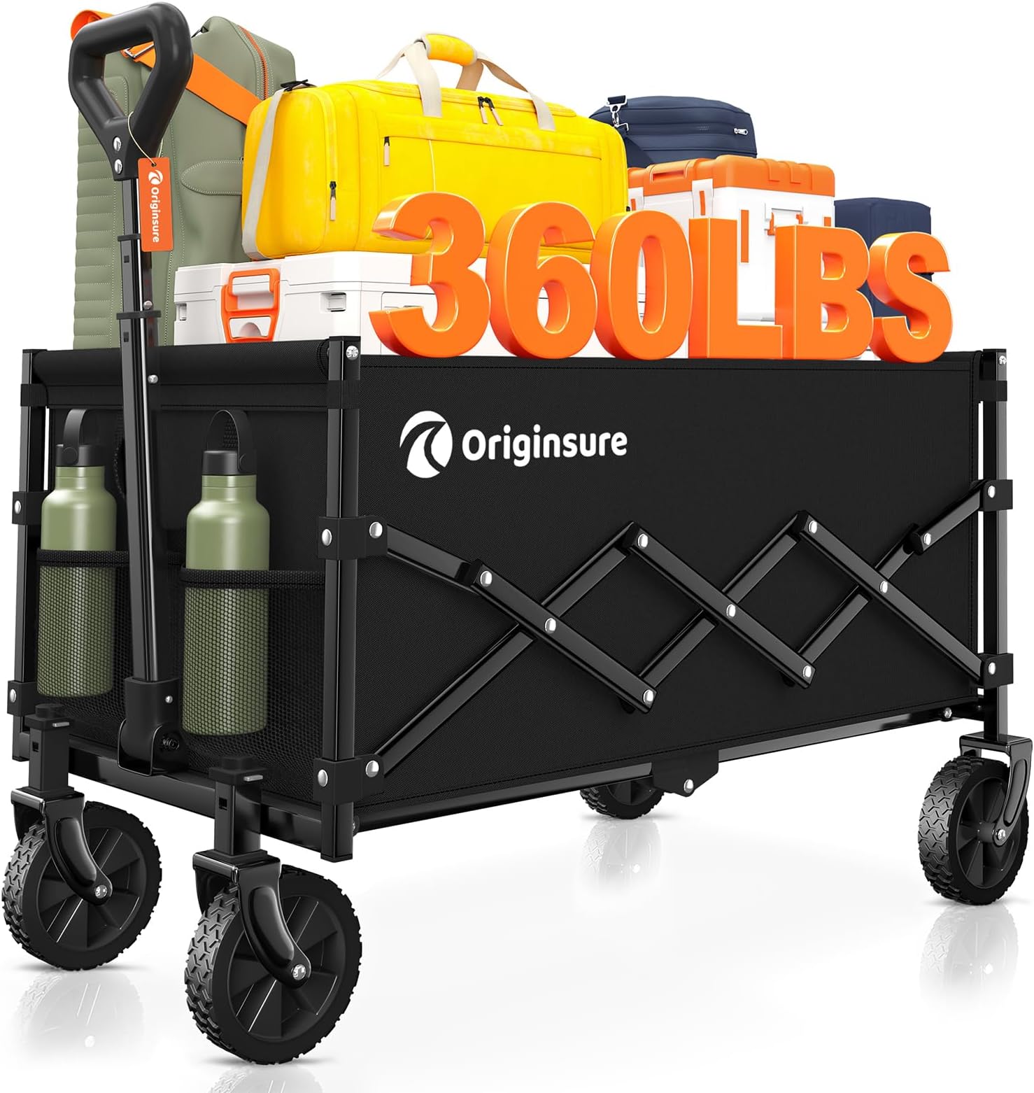 Originsure Collapsible Wagon Cart Foldable - Lightweight Portable Heavy Duty Folding Beach Wagons with Wheels - Outdoor Utility Carts for Grocery, Camping, Shopping, Sports, Garden with Large Capacity