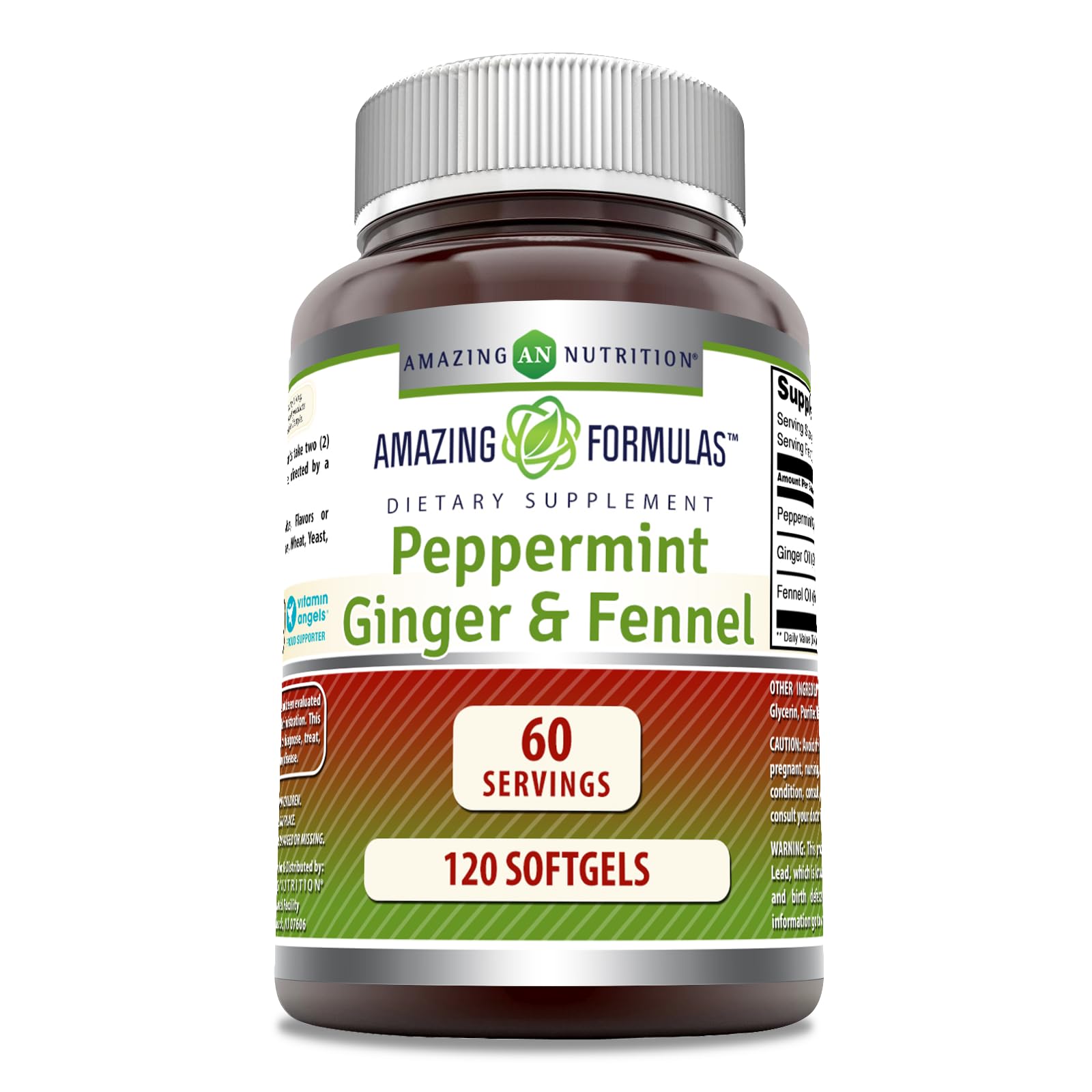 Amazing Formulas- Peppermint, Ginger and Fennel Dietary Supplement - 363 Milligrams - 120 Softgels (Non-GMO,Gluten Free) -