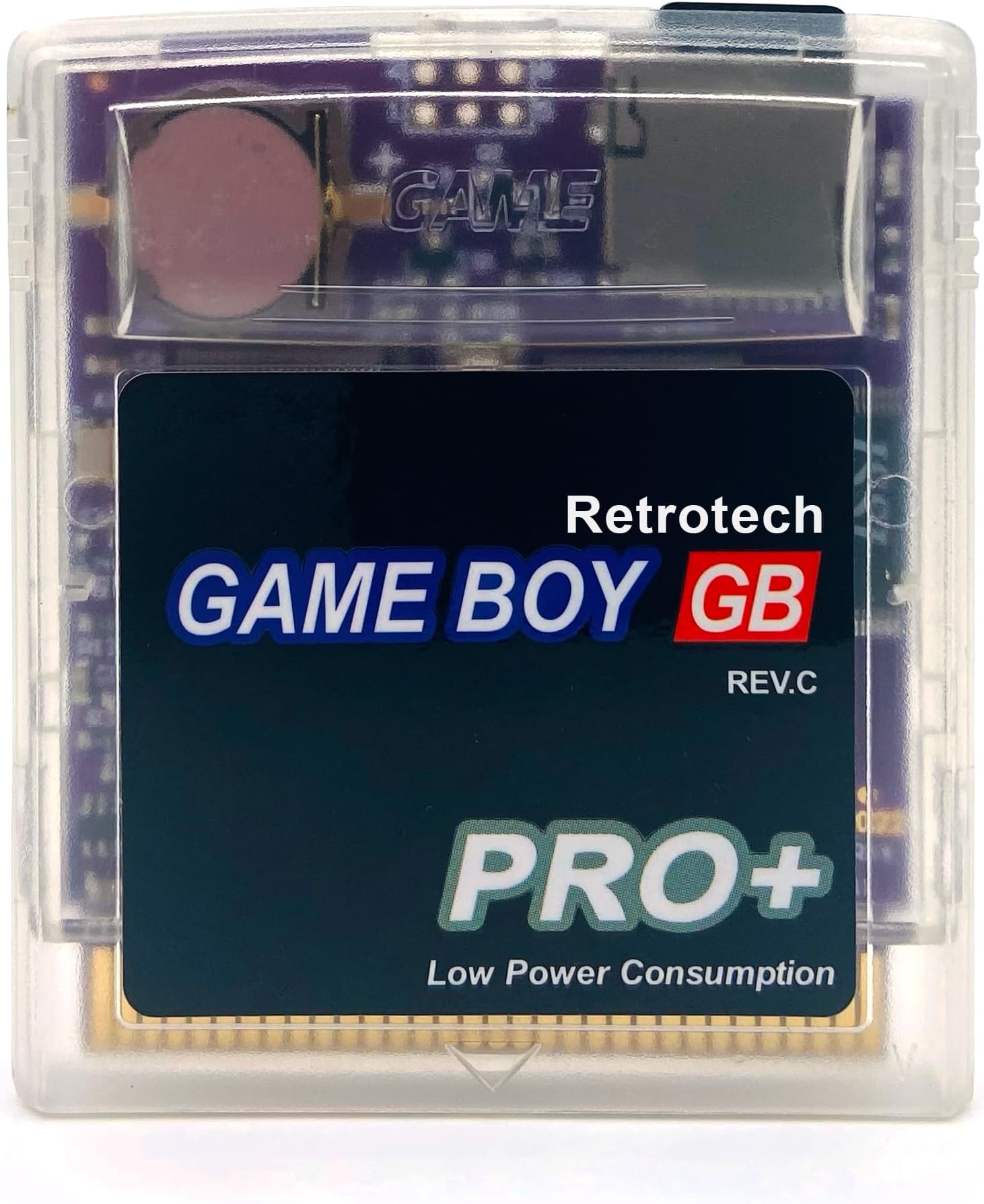 Game Boy GB Pro Plus 1000 In 1 Game Cartridge For Nintendo Gameboy - Transparent Clear, Includes Retrotech Printed Instructions