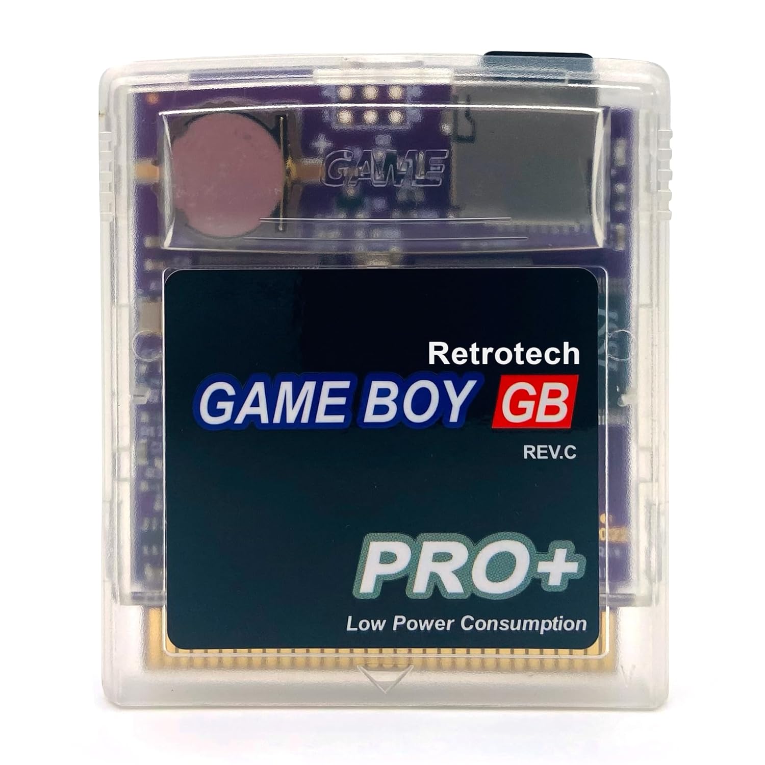 Game Boy GB Pro Plus 1000 In 1 Game Cartridge For Nintendo Gameboy - Transparent Clear, Includes Retrotech Printed Instructions