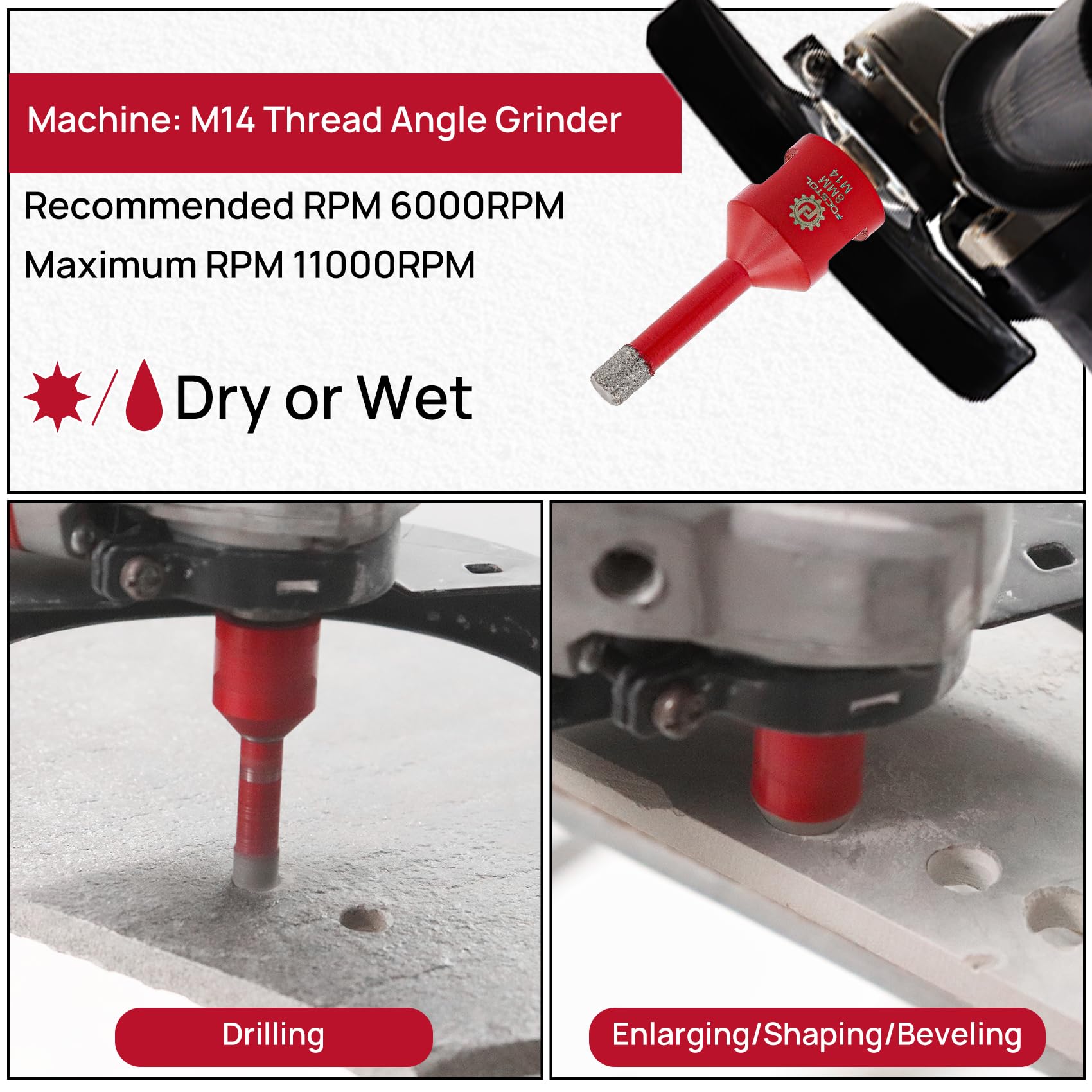 Punte Trapano Diamantate 4 Pezzi 6mm - Per Piastrelle, Marmo, Granito, Con Filettatura M14 - Foto 7