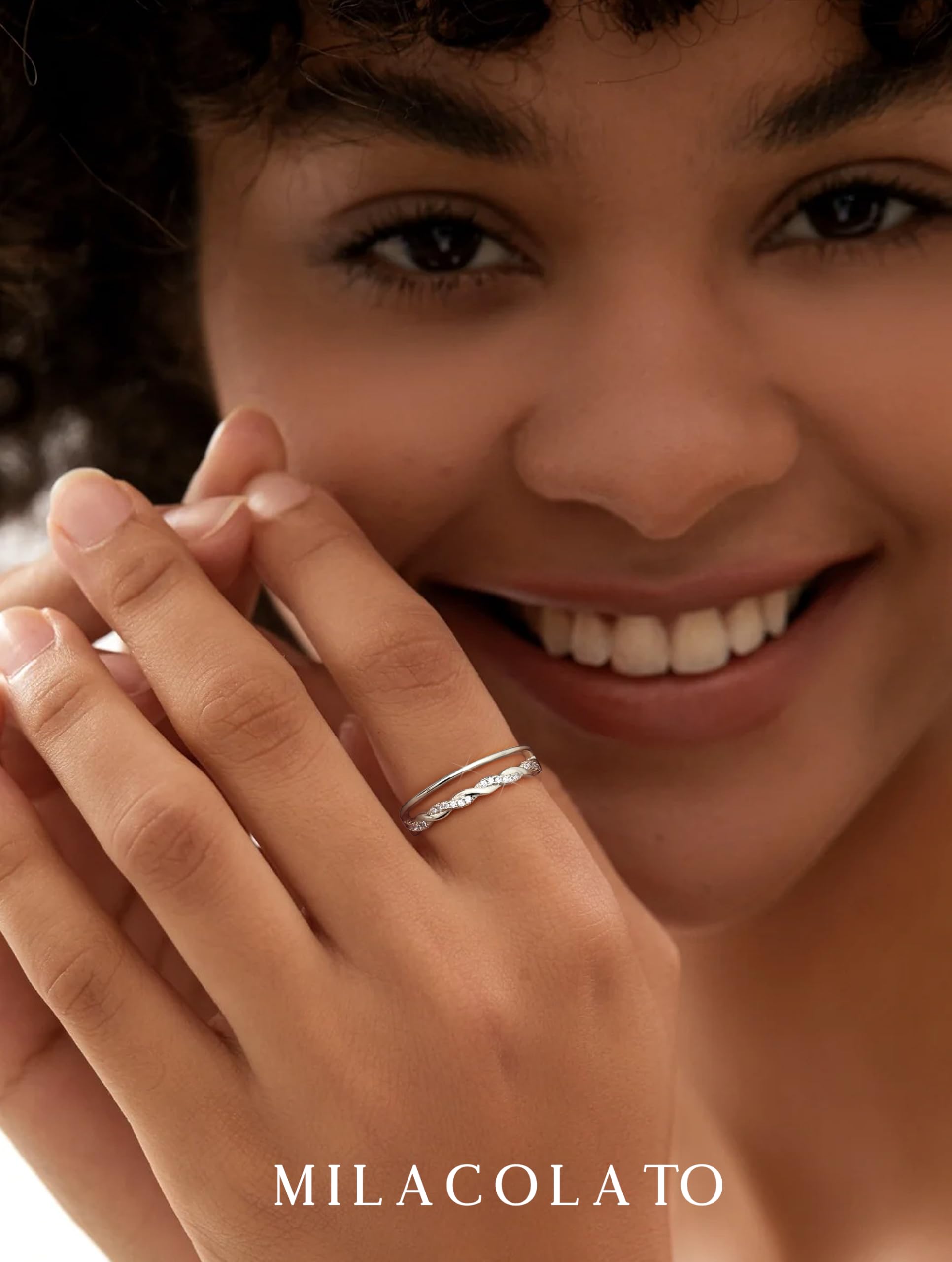 MILACOLATO 925 Bague en Argent Sterling Délicate Torsadée Zircone Cubique éternité Promesse Alliance Bague Bague de pouce Réglable Bague en Or Rose Or Argent Bague pour Femmes Dames Filles