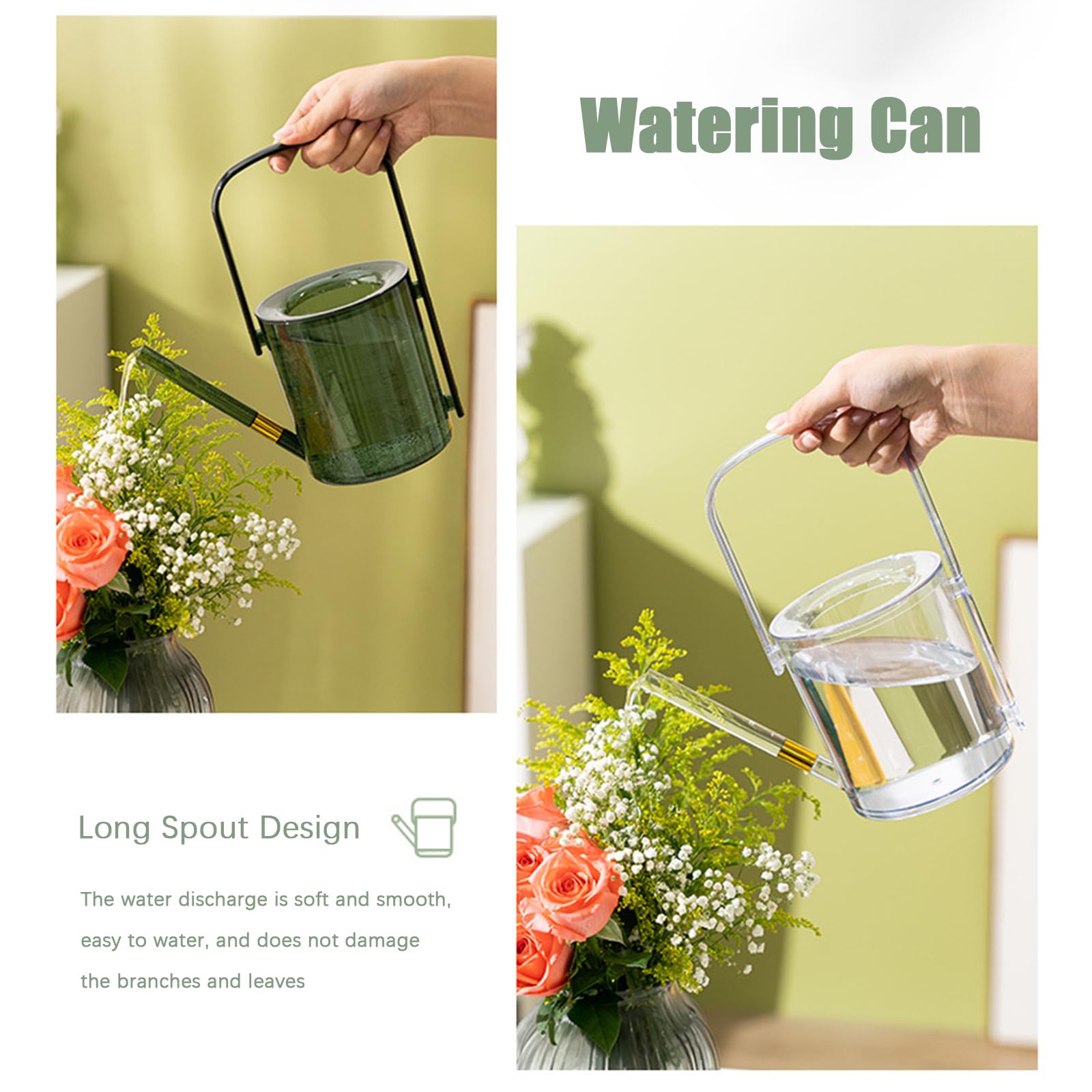 Regadera pequeña de plástico for Plantas de Interior con Mango de Pico Largo extraíble(Green)