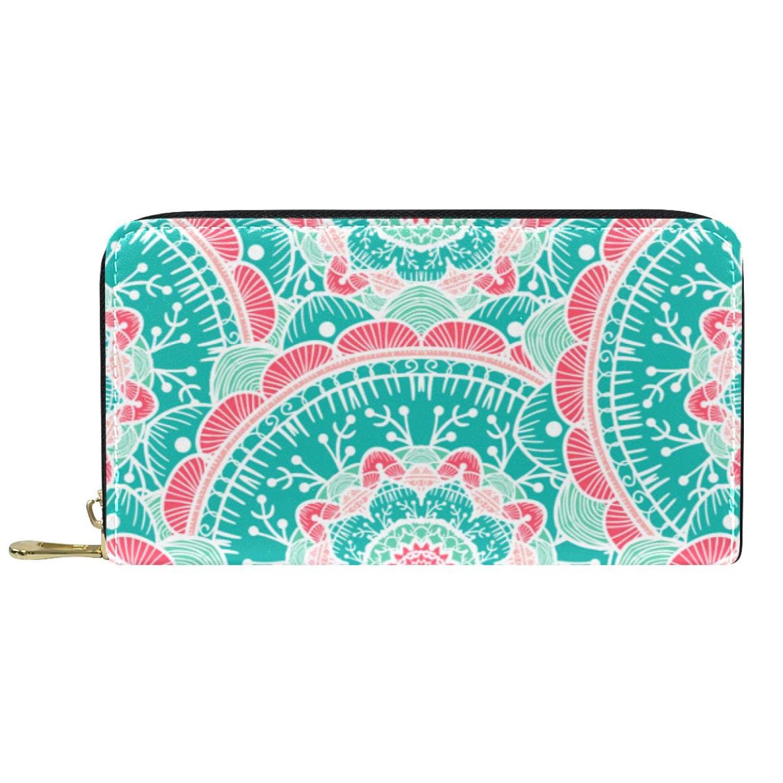 Cartera de cuero con cremallera larga con patrón de mandala, Varios colores, 20.5x2.5x11.5cm/8.07x1x4.53 in, Classic