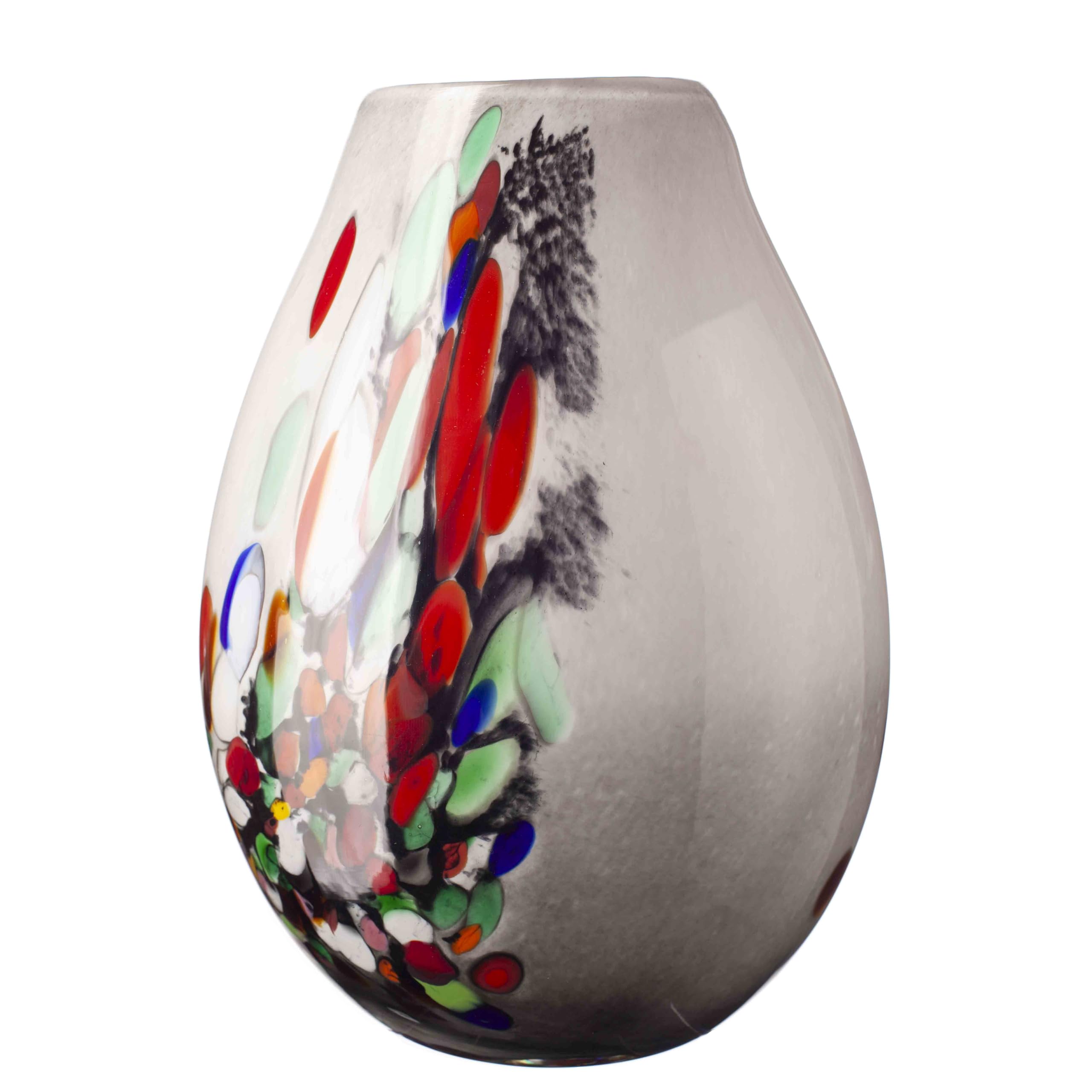 Amelia Art Glass Grey & Multi Coloured Large Glass Vase Oval In - Grey Inferno (30Cm)