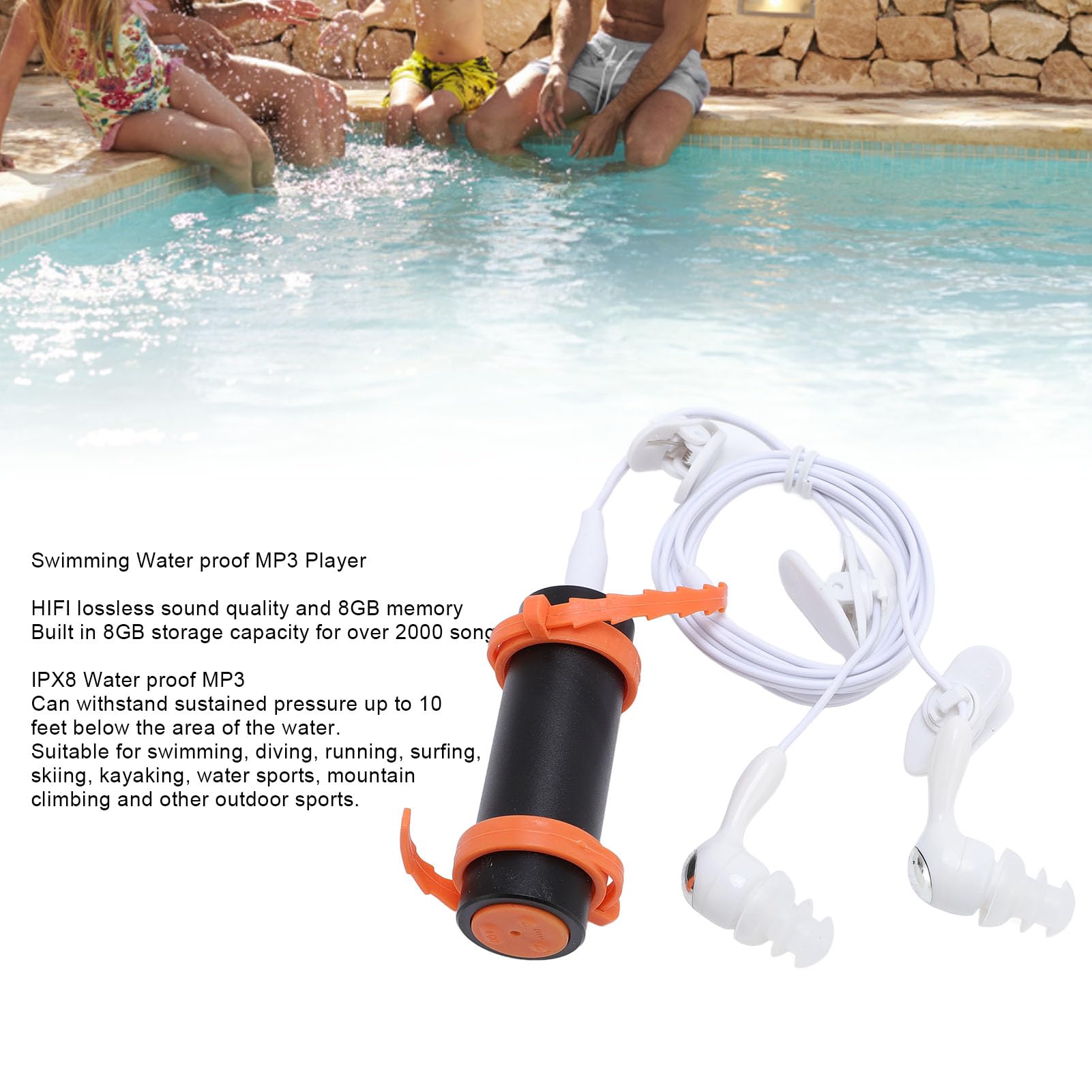 IPX8 Water Proof Mp3 Player 8GB, Aluminum Shell Portable Music Player with Water Proof Headphones for Surfing Swimming Water Sports (Blue) (Black)