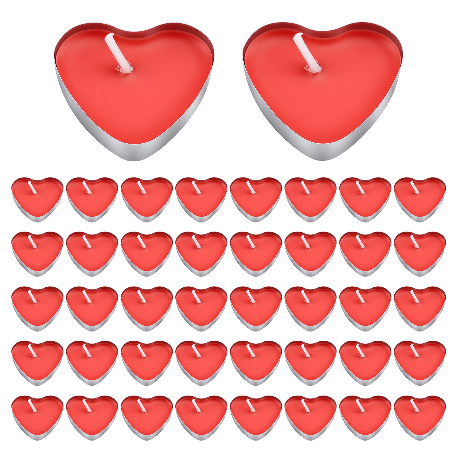 Jiujuda9 50 Pcs Red Tealight Candles, Heart Shaped Tea Lights Candles, Small Romantic Love Candle for Weddings Celebration Party Favors Valentine's Day Decorations