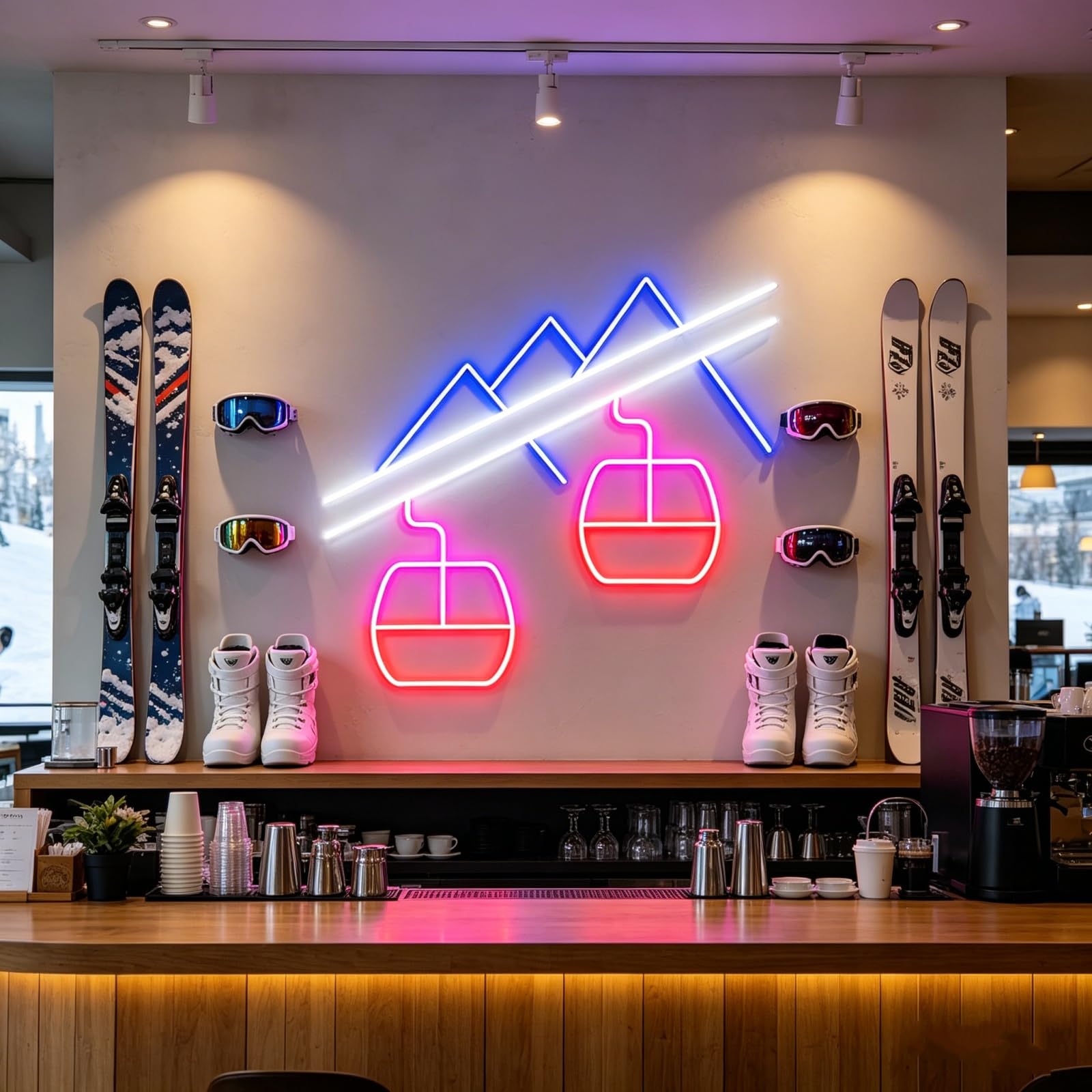 DAKABUKA Custom Ski Lift Neon Sign Mountain Cable Car LED Neon Light for Winter Mountain Wall Decor Neon Signs for Ski Lovers Bedroom Game Room Party Enthusiasts Gifts
