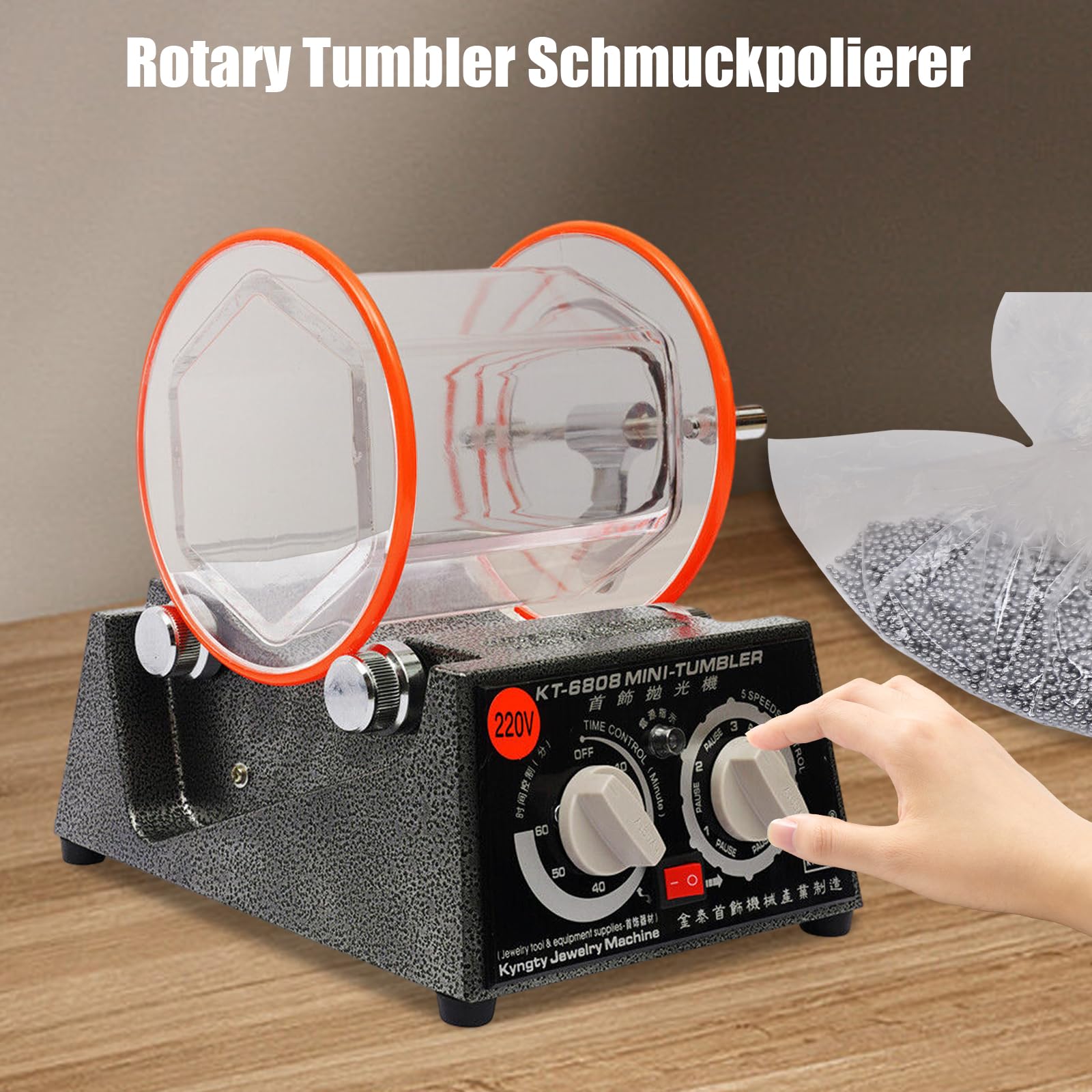 3Kg 220V Elektrische Rotationspolierer, Rotary Tumbler Schmuck Polierer, Schmuck Polieren Trommel Kugelmühle Gerät, Kugelmühle Trommel Polierer 5 Geschwindigkeiten mit Timer Polisher