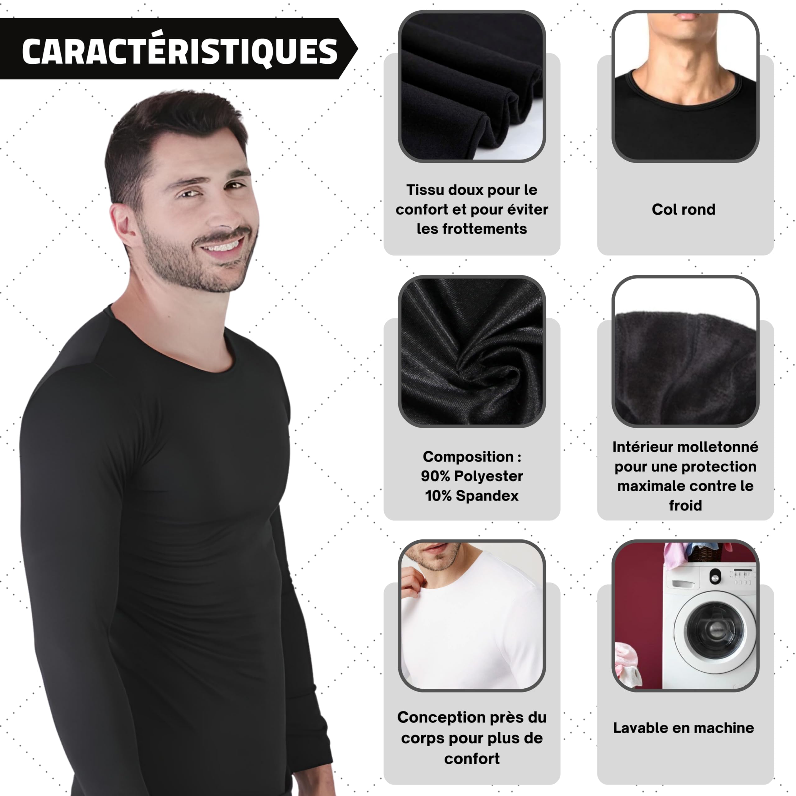 Valko sous Vetement Thermique Homme - Tee Shirt Thermique Homme - T Shirt Thermique Homme - sous Pull Thermique Homme - Vetement Thermique Homme