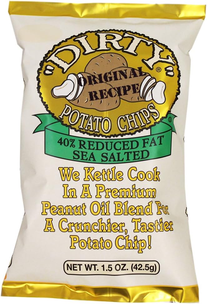 Dirty Kettle Potato Chips, Reduced Fat, Sea Salt, 1.5 oz. Bag, 25 Count – Gluten Free, Skins On, Crunchy Chips, Great for Lunches or Snacking on the Go