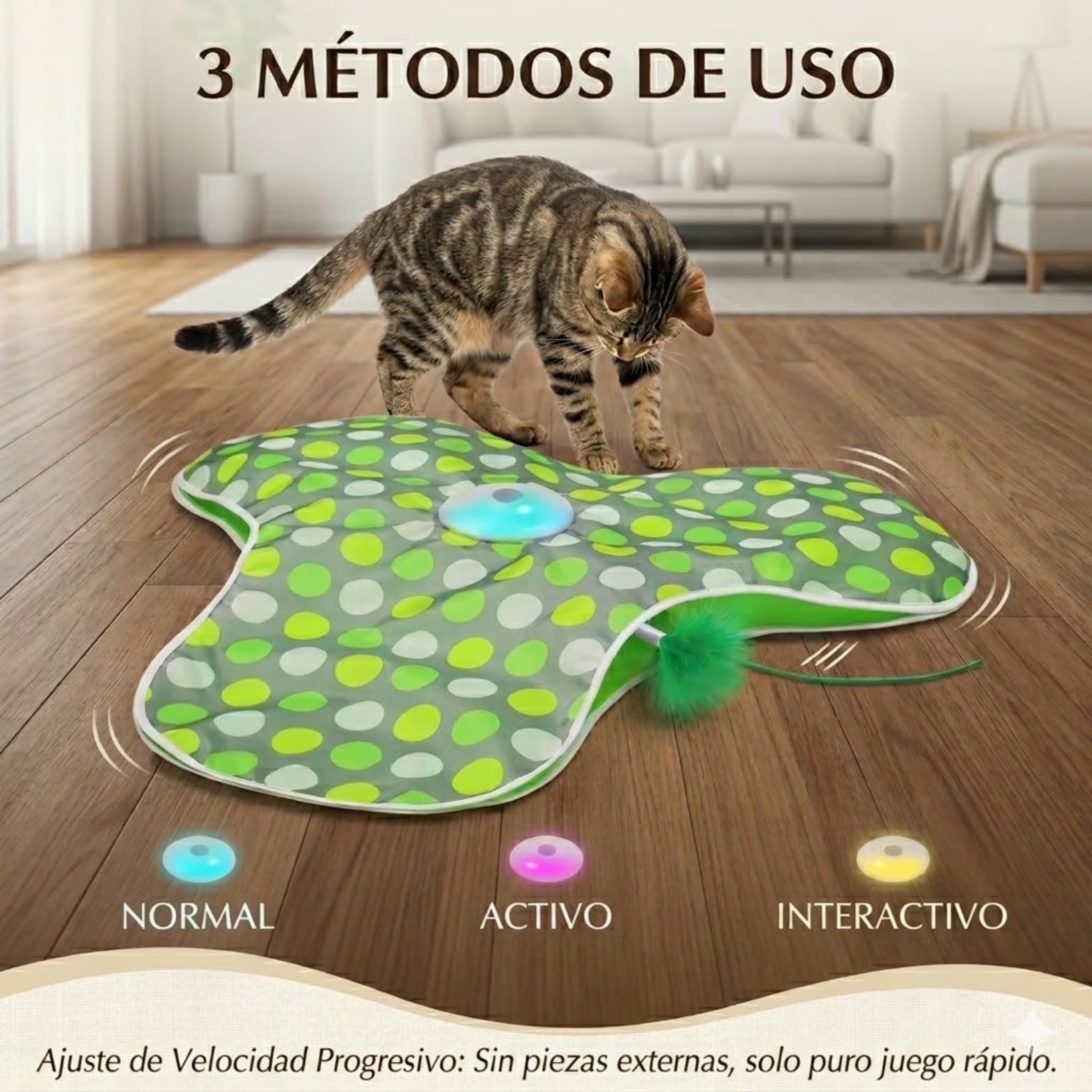 Kory Juguete Interactivo Gato con Manta de Escondite - Juguetes para Gatos Recargable USB con 3 Modos de Velocidad - Juguete Gato Interactivo y Sensor Táctil - Cat Toys con Plumas Móviles Ocultas
