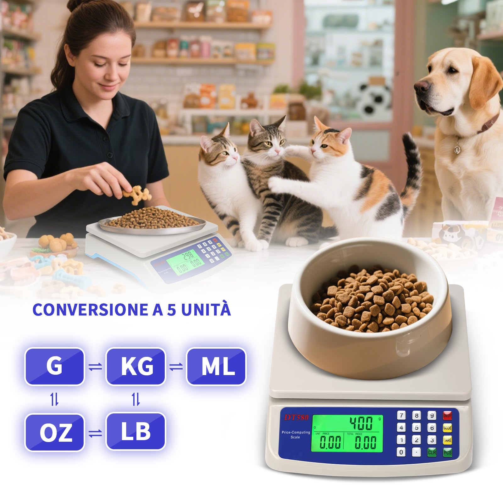 Bilancia da cucina digitale, 66LB / 30kg /1g Precisione Bilancia alimenti, 5 tipi di unità g, kg, oz, lb ml bilancia cucina professionale, Display LCD, Con Tara PCS conteggio Funzione