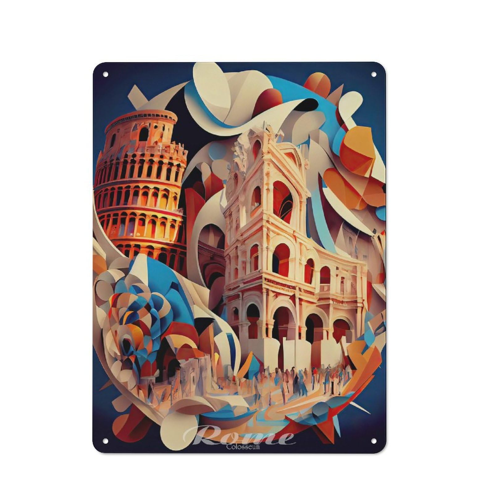 Junmoney Rome Colosseum 3 Metal Sign 40X30cm With For Workshop Wall, Vintage Decor, A Decorative Christmas Gift For Metal Sign Collectors