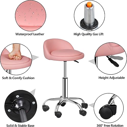 Miniatura 5 de SUPER DEAL Taburete giratorio hidráulico de altura ajustable para tatuaje, masaje facial, spa, salón médico, con respaldo (rosa)