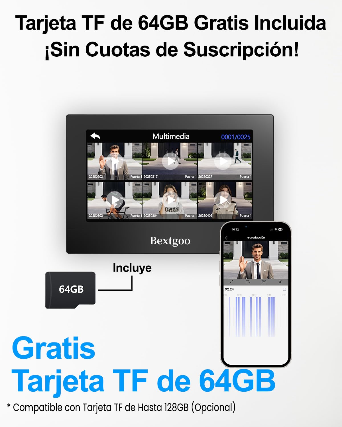 2K Videoportero WiFi con Apertura de Puerta, 7'' Monitor Táctil a Color, 2 Hilos, Desbloqueo en Remoto por App/Tarjeta IC, Visión Nocturna, Audio Bidireccional, Detección de Movimiento Humano, IP66