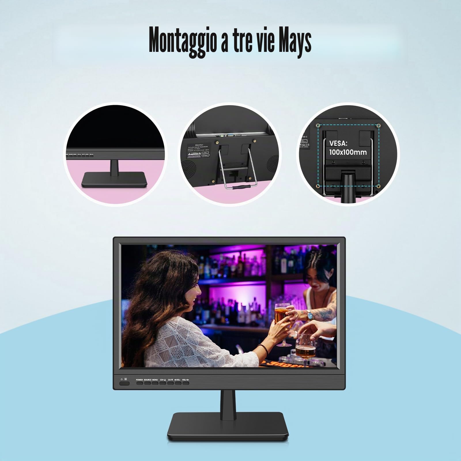 Monitor LED KCR 17 pollici FHD 1920 * 1080 con ingresso HDMI VGA, altoparlanti integrati, frequenza di aggiornamento 60 Hz, tempo di risposta 5 ms