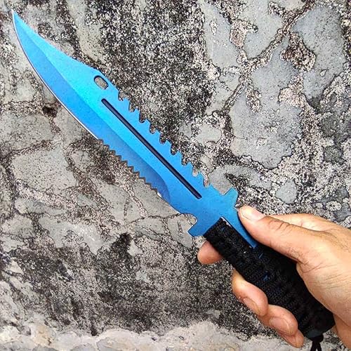 Miniatura 2 de Cuchillo de caza de hoja fija con mango de espiga completo, borde recto con vaina, titanio azul