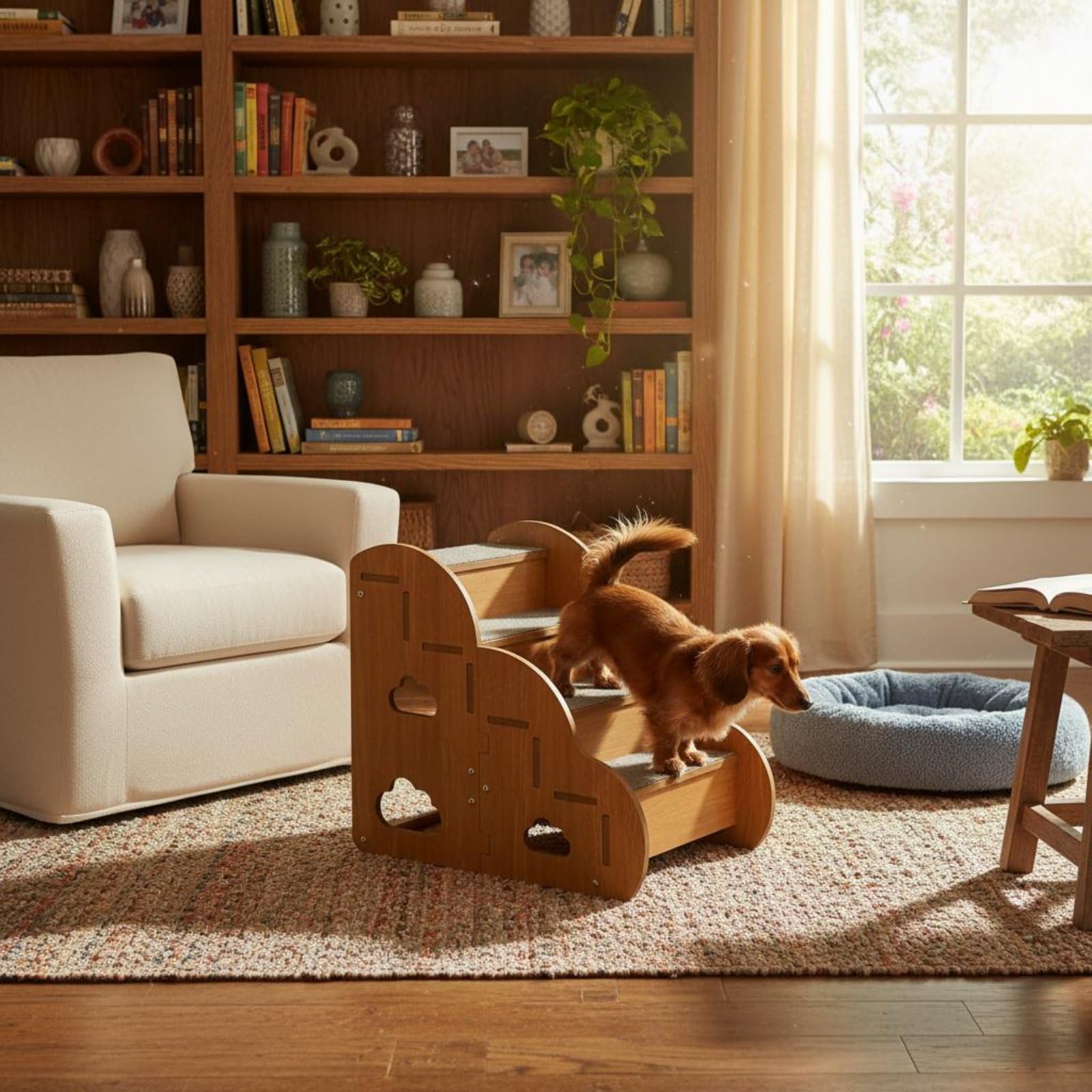 Escalera para Gatos con Estructura de Madera Robusta Peldaños Antideslizantes Estilo Minimalista y Protección Articular Adecuada para Mascotas Mayores Espacios de