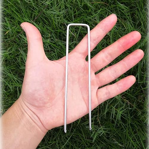 Miniatura 3 de Estacas de jardín, 100 grapas galvanizadas de 6 pulgadas, estacas de jardín, grapas de jardín en forma de U para anclar vallas, tela y césped