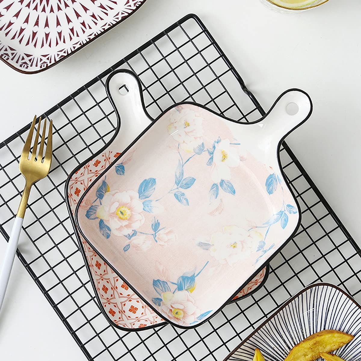 Set di 2 teglie in ceramica, teglia rotonda in porcellana da 8,7 pollici for quiche, torte di noci pecan e crostate di pollo(Color)
