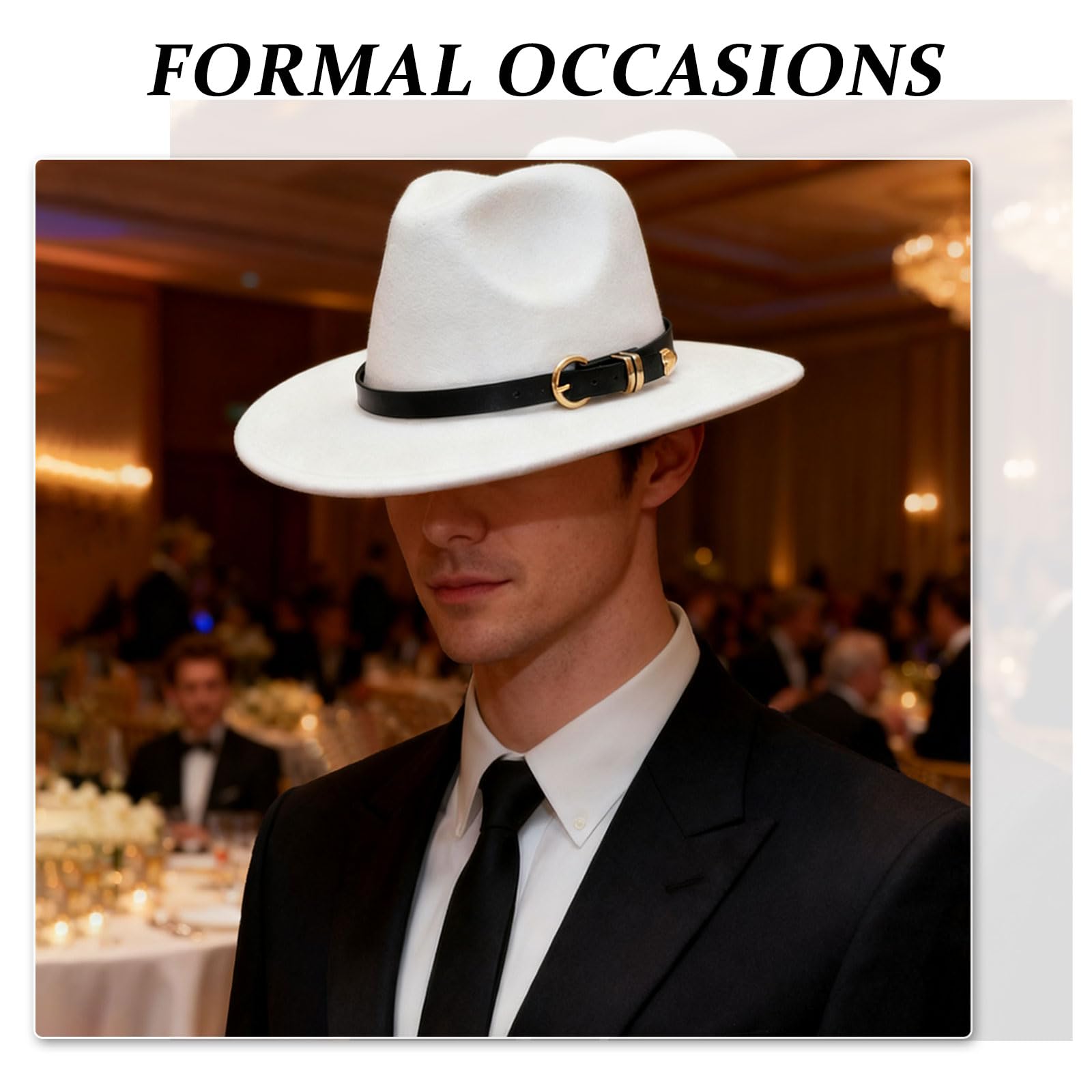 HEYANN Chapeau Fedora classique à large bord avec boucle de ceinture en feutre unisexe Trilby pour homme et femme