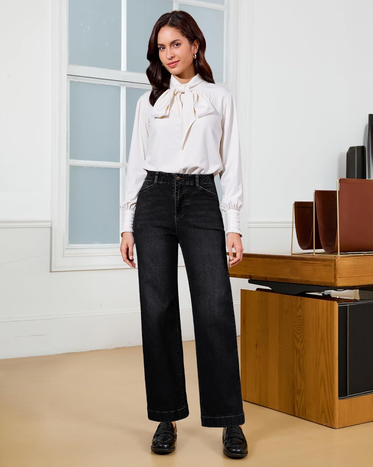 GRAPENT Wide Leg Jeans Woman High Waisted Trendy Stretchy Denim Pants Classic Trouser Jeans with Slash Pockets - Image 8