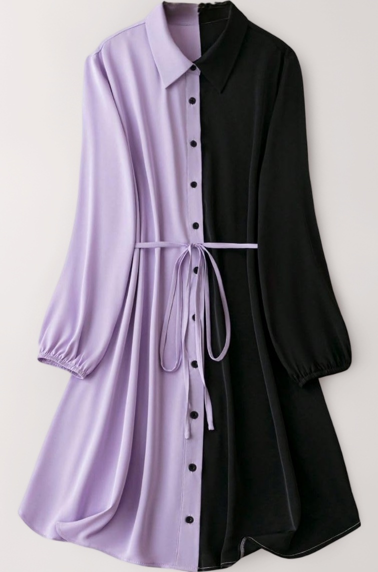 Leriya Fashion Women's Colorblock Shirt Dress | Long Sleeve Belted Tunic | Stylish Casual Wear