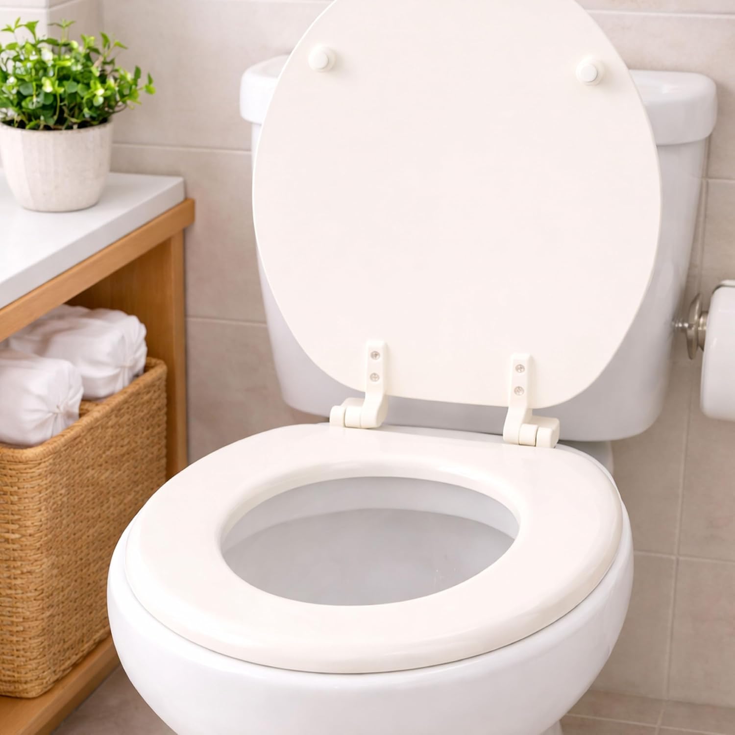 LDR 18.5 x 14.375 x 2 in. Round Molded Wood Toilet Seat 050 1066BS, Round Toilet Seat Replacement for Bathrooms, Durable Painted Finish, Easy Install Hardware, Bathroom Accessory for Home Improvement