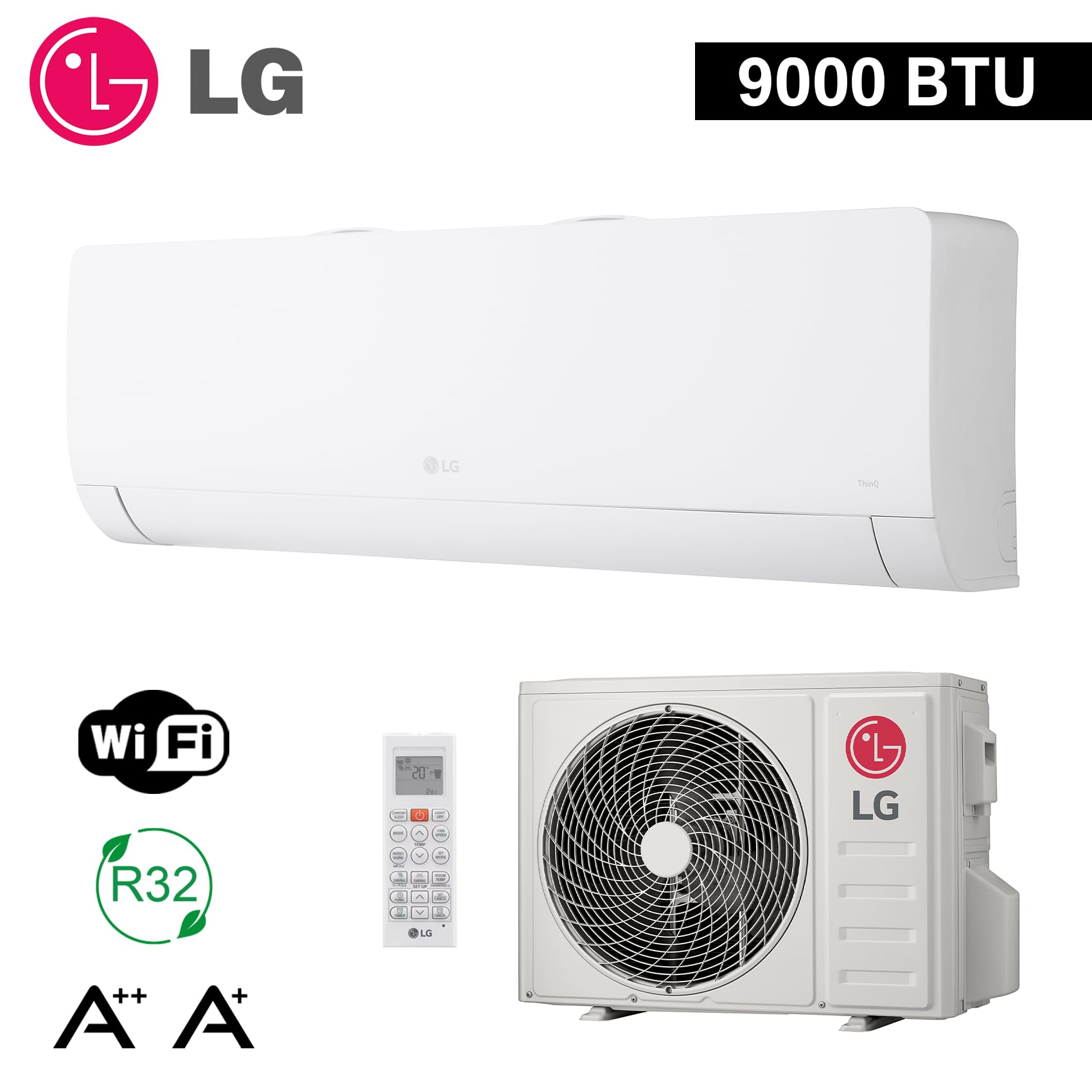 LG Climatizzatore Mono Split Libero WZ WZ09AWN.SNU1 + WZ09AWU.SUU1 9000 Btu, Condizionatore con Pompa di Calore R32 A++/A+, WiFi Integrato, Bianco Opaco