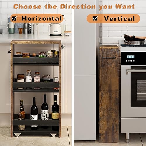 Miniatura 3 de TEAMIX Carrito de almacenamiento delgado de 4 niveles con asa carrito de almacenamiento deslizante con ruedas carrito organizador de estantería