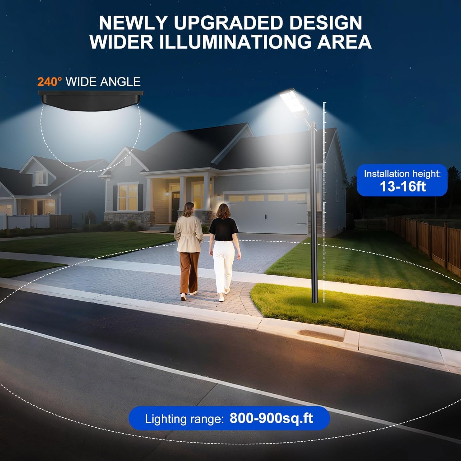 4 Pack Solar Street Lights, Outdoor Flood Light with 2 Motion Sensors, Dusk to Dawn, IP66 Waterproof Solar Powered Parking Lot Light with Remote Control, 6500k Dimmable Security Lamp