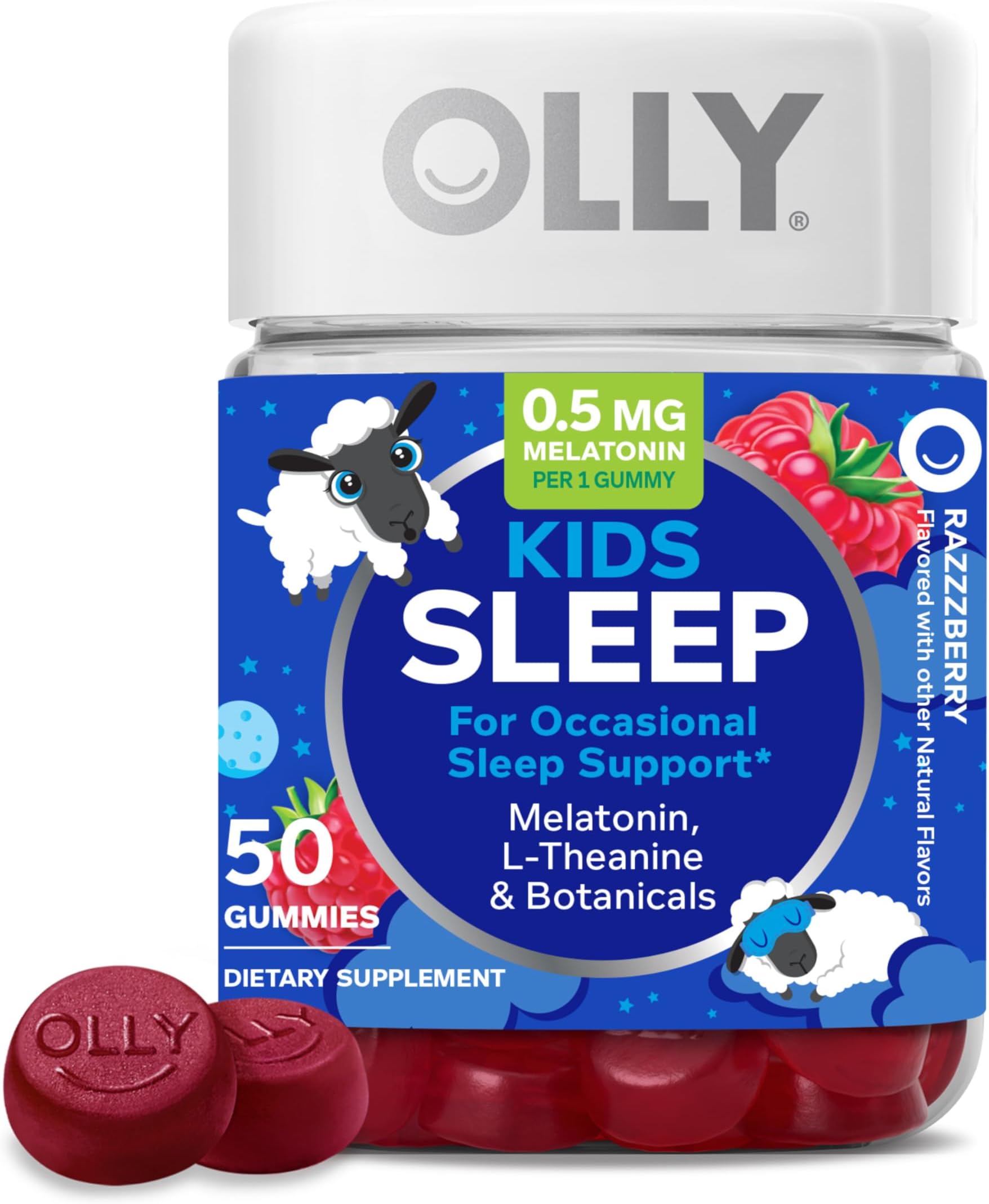 Kids Sleep Gummy, Occasional Sleep Support,* 0.5mg Melatonin, L-Theanine, Raspberry Flavored, 50 or 25 Day Supply - 50 Count