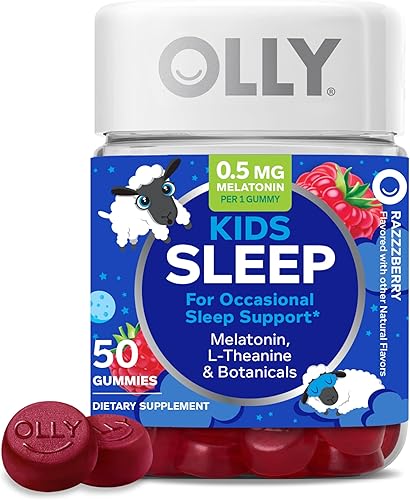 OLLY Gomitas para dormir para niños, apoyo ocasional para dormir, 0.5 mg de melatonina, L teanina, manzanilla y bálsamo de limón, suplemento