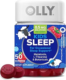 OLLY Kids Sleep Gummy, Occasional Sleep Support,* 0.5mg Melatonin, L-Theanine, Raspberry Flavored, 50 or 25 Day Supply - 50 Count