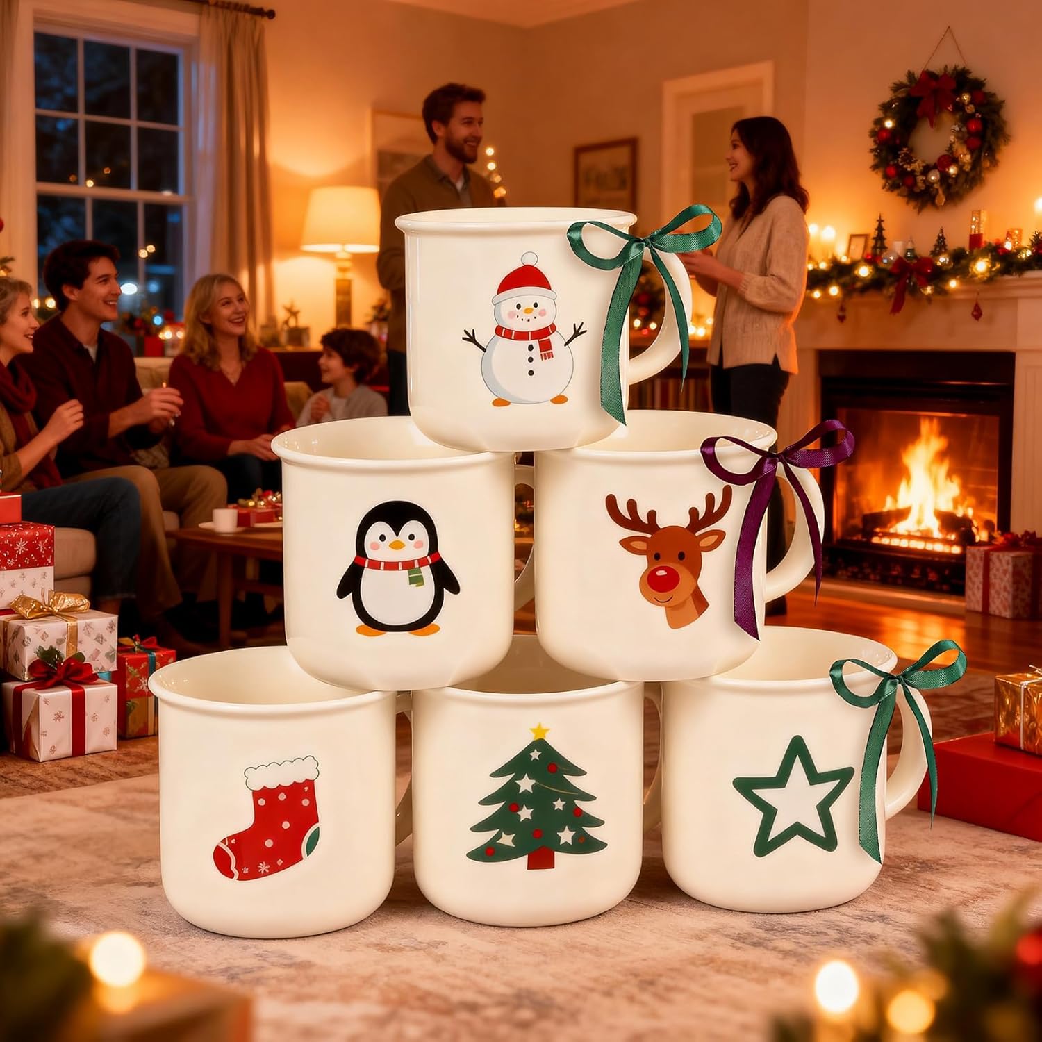 6 Pcs DIY Coffee Ceramic Mugs Paint a Mug Kit for Adults Christmas Gifts Personalized Paintable Cups with Ribbon Paint Your Own Decorating Kit Design Mugs Painting Kits for DIY Craft (6 Pcs)