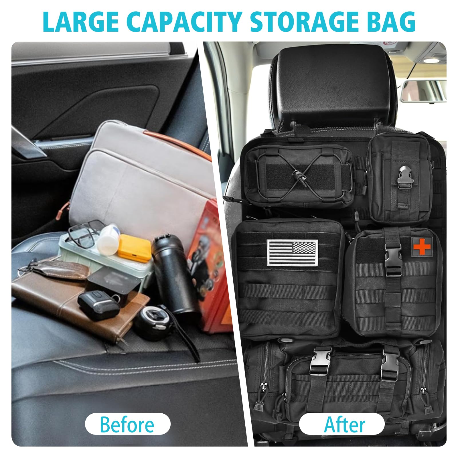 Taktischer Autositz-Organizer,Universal Vehicle Seat Back Organizer mit 5 abnehmbaren Aufbewahrungstaschen für Auto, LKW