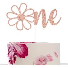 One Cake Topper 1st Birthday, Wildflower Daisy Floral Cake Topper, Glitter First Birthday Cake Decoration for Baby Girl, Wild One Party Supplies