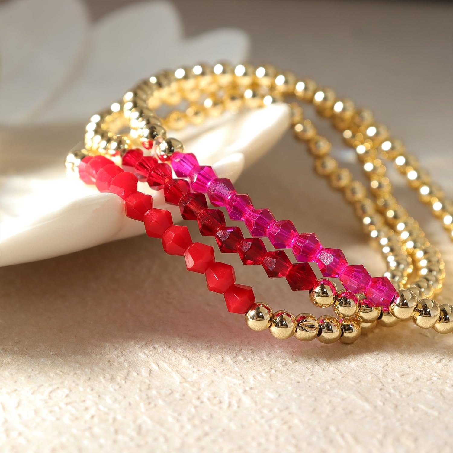 Gold Beaded Gemstone Friendship Bracelets for Women, Boho Handmade Natural Stones Beads Stackable Bracelet Summer Beach Jewelry Gift. - Image 5