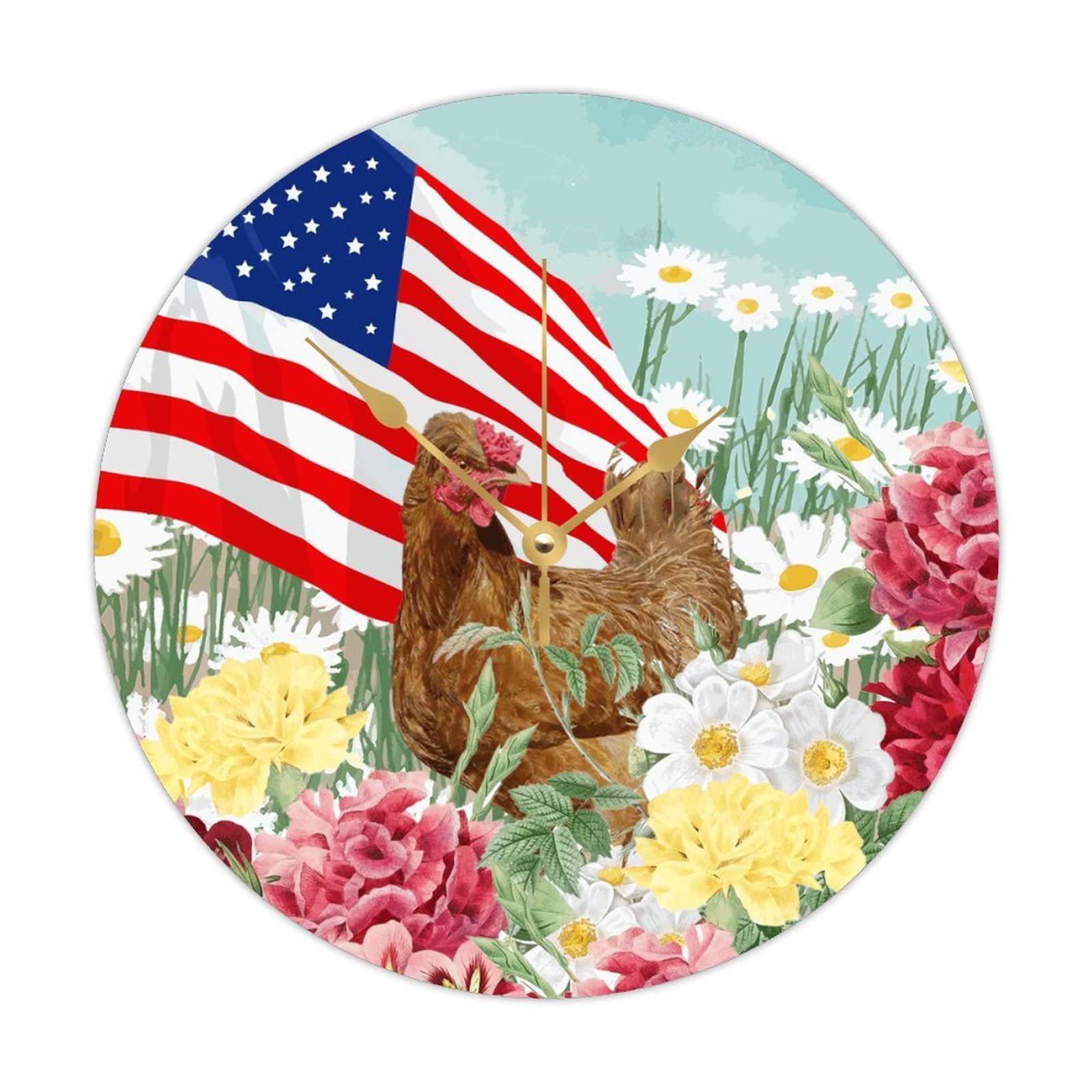 Horloge de cuisine rustique motif fleur et coq pour la maison
