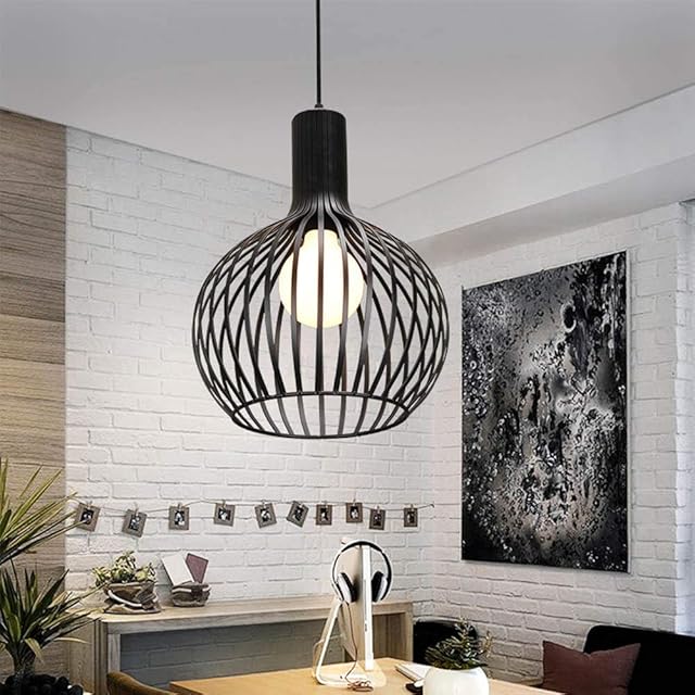 Mengjay Modern Industrial Style Metal Cage Pendant Light Black Ceiling Light Fixture RopeChandelier for Bedroom Cloakroom Living Room Ceiling Lamp