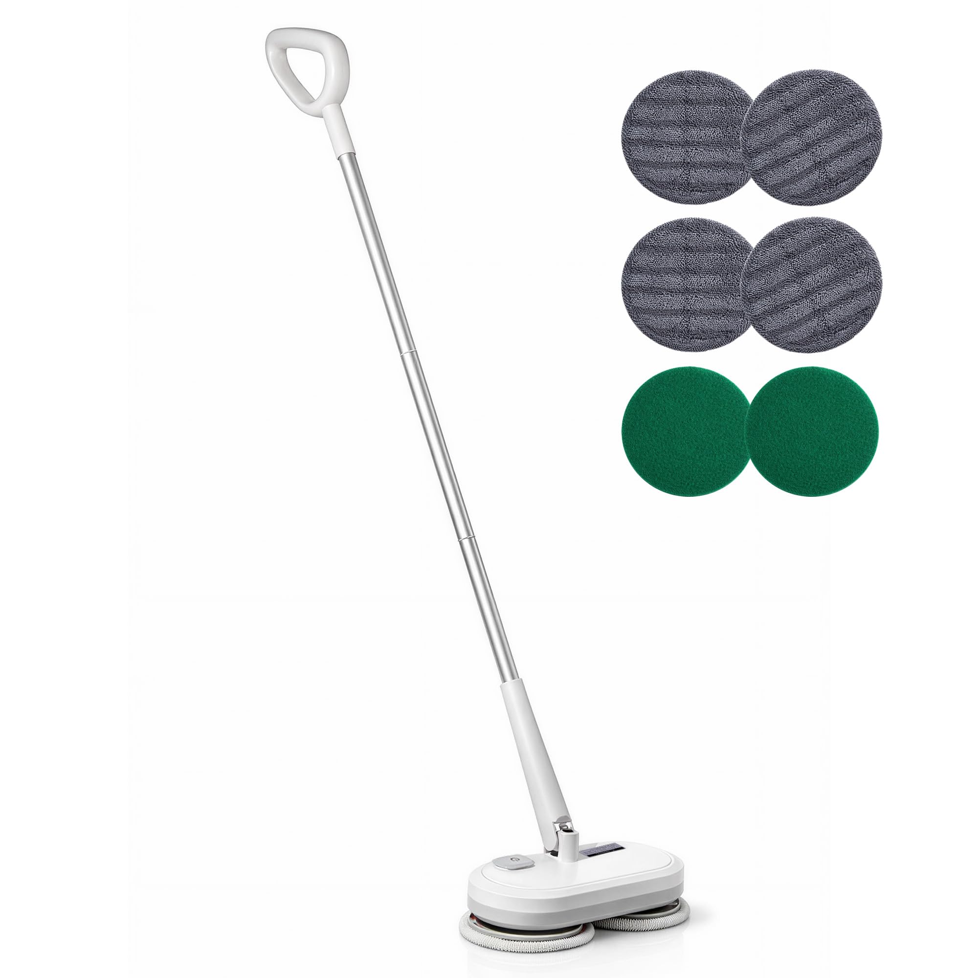 Mopa giratoria eléctrica inalámbrica con motor de alta velocidad de 220 RPM para suelos laminados de azulejos de madera dura y vinilo con 4 almohadillas grises y 2 almohadillas para fregar