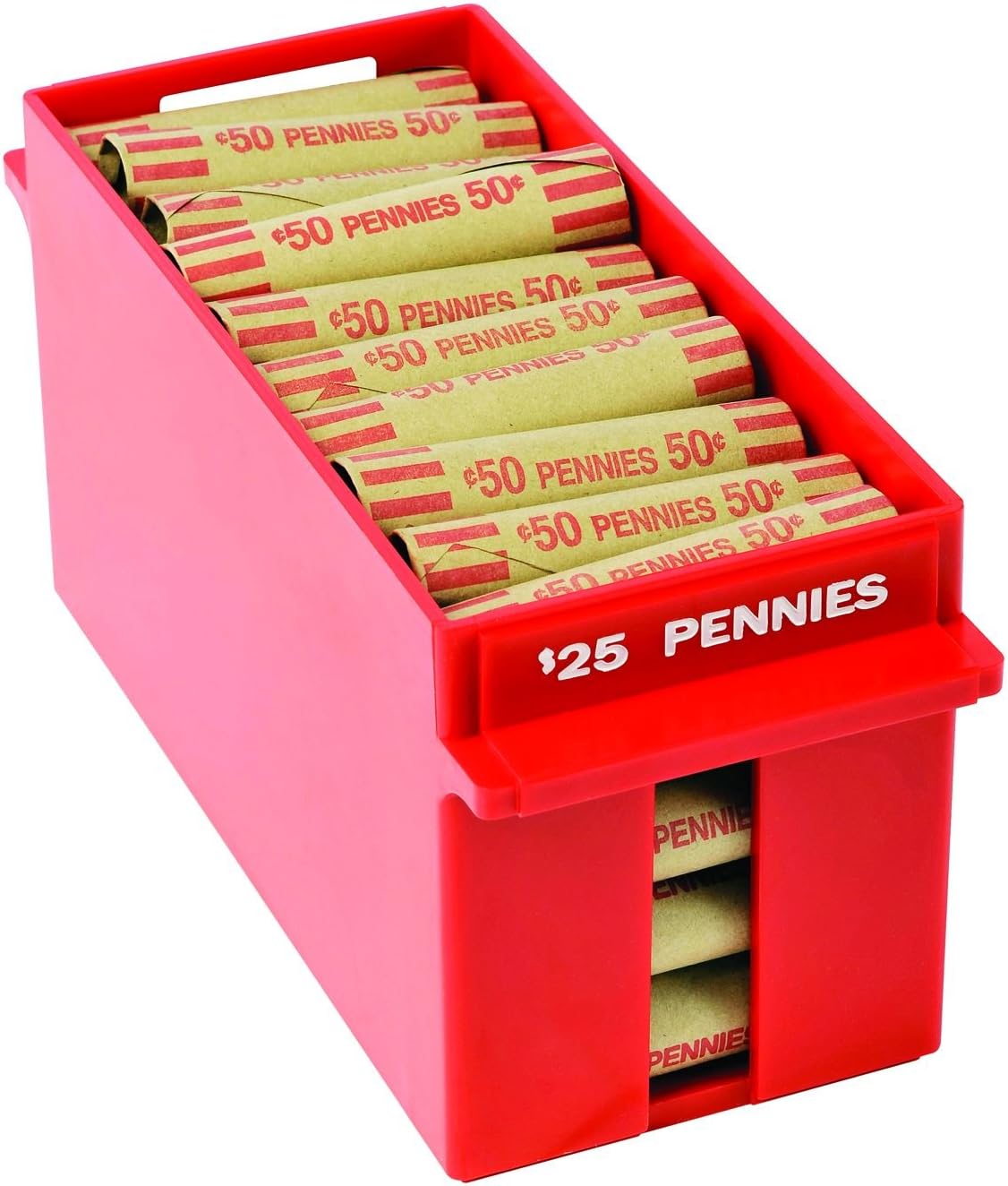MMF Industries Porta-Count Extra-Capacity Rolled Coin Penny Storage Tray, 25 Dollar Capacity, Red (212070107) : Coin Sorters And Counters : Office Products
