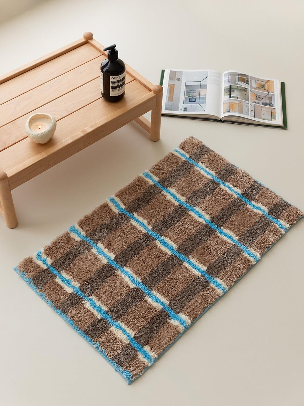 WENSHUO Seasalt Checked Area Rug (Brown),Microfiber Absorbent Non-Slip Throw Rug,TPR Non-Slip Bottom（29.53" L × 17.72" W）