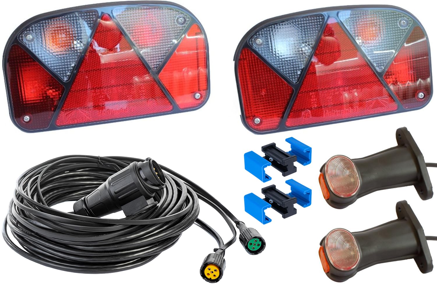 Set Luci Posteriori Aspöck Multipoint II 7 Funzioni e Ingombro Superpoint II Cablaggio Elettrico Mantes 8 Metri Spina 13 Pin Connettori Rapidi 12V 24V per Rimorchio Carrello Auto