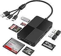 Ardaddyn 8-in-1 Memory Card Reader USB Hub: Lightning/USB-C/USB-A, 3 USB Ports, OTG SD/TF/MS/CF/XD for iPhone/Android/PC Fast Transfer